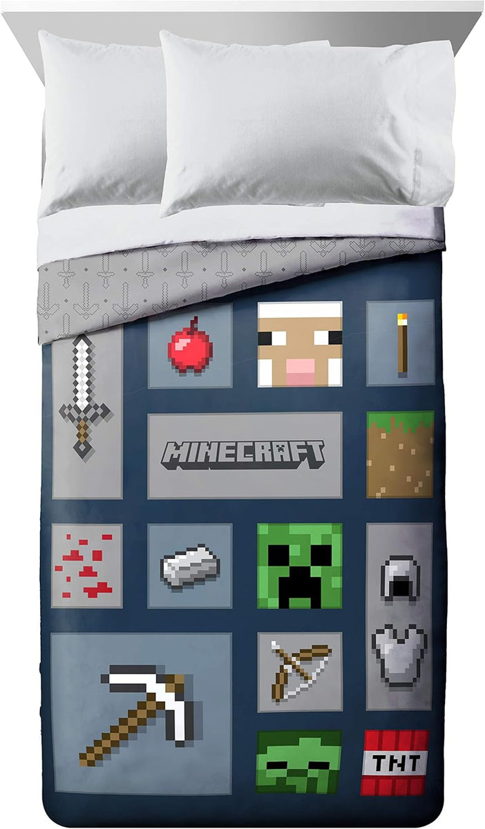 Minecraft Icons Adventure Kids 2-Piece Twin/Full Reversible Comforter and Sham