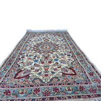 Al Ahmedani Linen Floral Medallion Hand Knotted Area Rug Wonderful Design Rectangle Home Decor Wool Silk Indoor Carpet (5.0 x 3.1)'