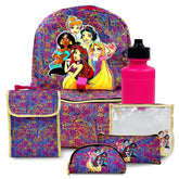 Disney Princess Backpack 16 inch Kids Backpack with Lunch Box- 6 Piece Set for Kids