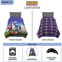 Sonic the Hedgehog (72" x 86") Twin/Full Soft Microfiber Reversible Comforter for Kids