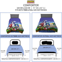 Sonic the Hedgehog (72" x 86") Twin/Full Soft Microfiber Reversible Comforter for Kids