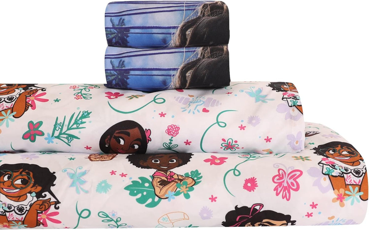 Disney Encanto 4 Piece Full Bedding Sheet Set for Kids - Flat Sheet, Fitted Sheet and 2 Pillowcases