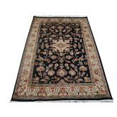 Wow Exclusive Exotic Navy Dark Blue Floral Medallion Hand Knotted Rug Wool Silk Carpet (6 X 4)'