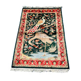 Al Ahmedani Linen Peacock Ostrich Tree of Life Rectangle Hand Knotted Area Rug Home Decor Wool Silk Indoor Carpet (4.1 x 2.8)'