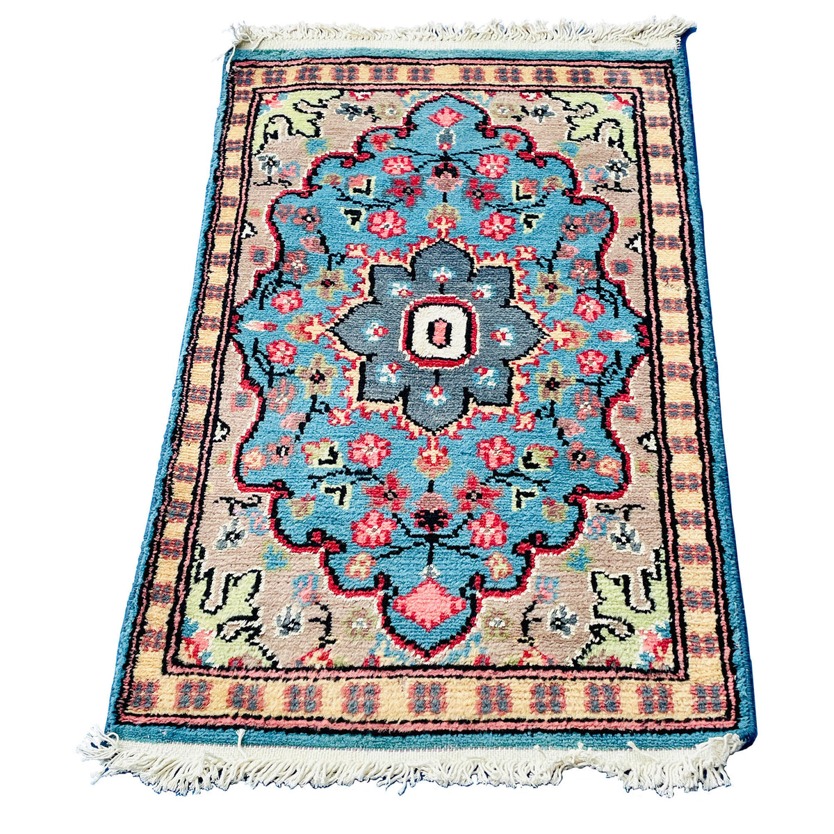 Al Ahmedani Linen Ferozi Floral Medallion Wonderful Design Rectangle Hand Knotted Area Rug Home Decor Wool Silk Indoor Carpet (3.0 x 2.0)'