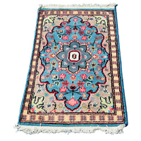 Al Ahmedani Linen Ferozi Floral Medallion Wonderful Design Rectangle Hand Knotted Area Rug Home Decor Wool Silk Indoor Carpet (3.0 x 2.0)'