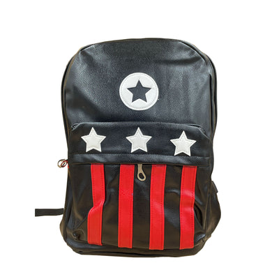 Stylish Black Backpack With White Stars And Red Stripes - 16 Inch Leather Backpack For Travel And Regular Use