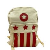 Stylish White Backpack With Red Stars And Red Stripes - 16 Inch Leather Backpack For Travel And Regular Use