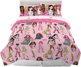 Barbie Girl Kids Queen Size Bedding Set 7 Piece Comforter Sheet Set with Shams