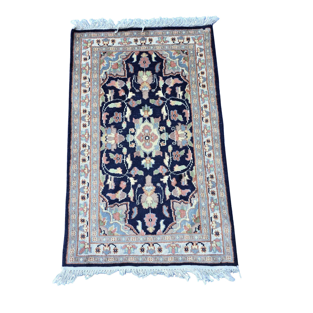 Al Ahmedani Linen Floral Medallion Navy Blue Rectangle Hand Knotted Area Rug Wonderful Design Home Decor Wool Silk Indoor Carpet (3.1 x 2.0)'