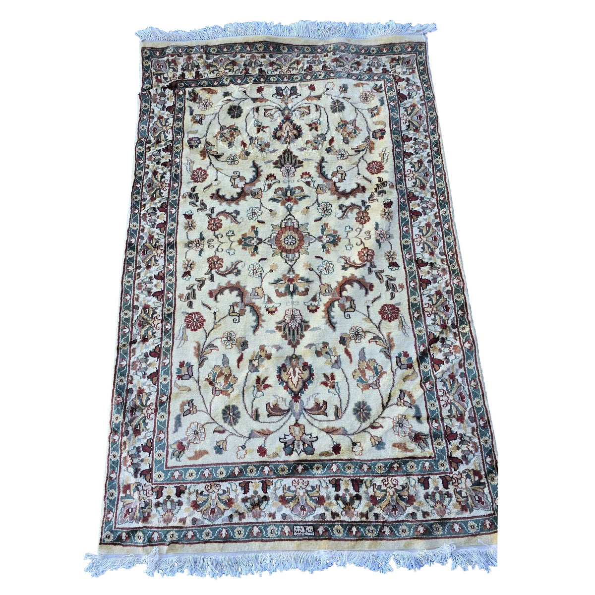 Al Ahmedani Linen Cream Floral Medallion Rectangle Area Rug Wonderful Design Wool Silk Hand Knotted Home Decor Indoor Carpet (6.3 x 3.11)'