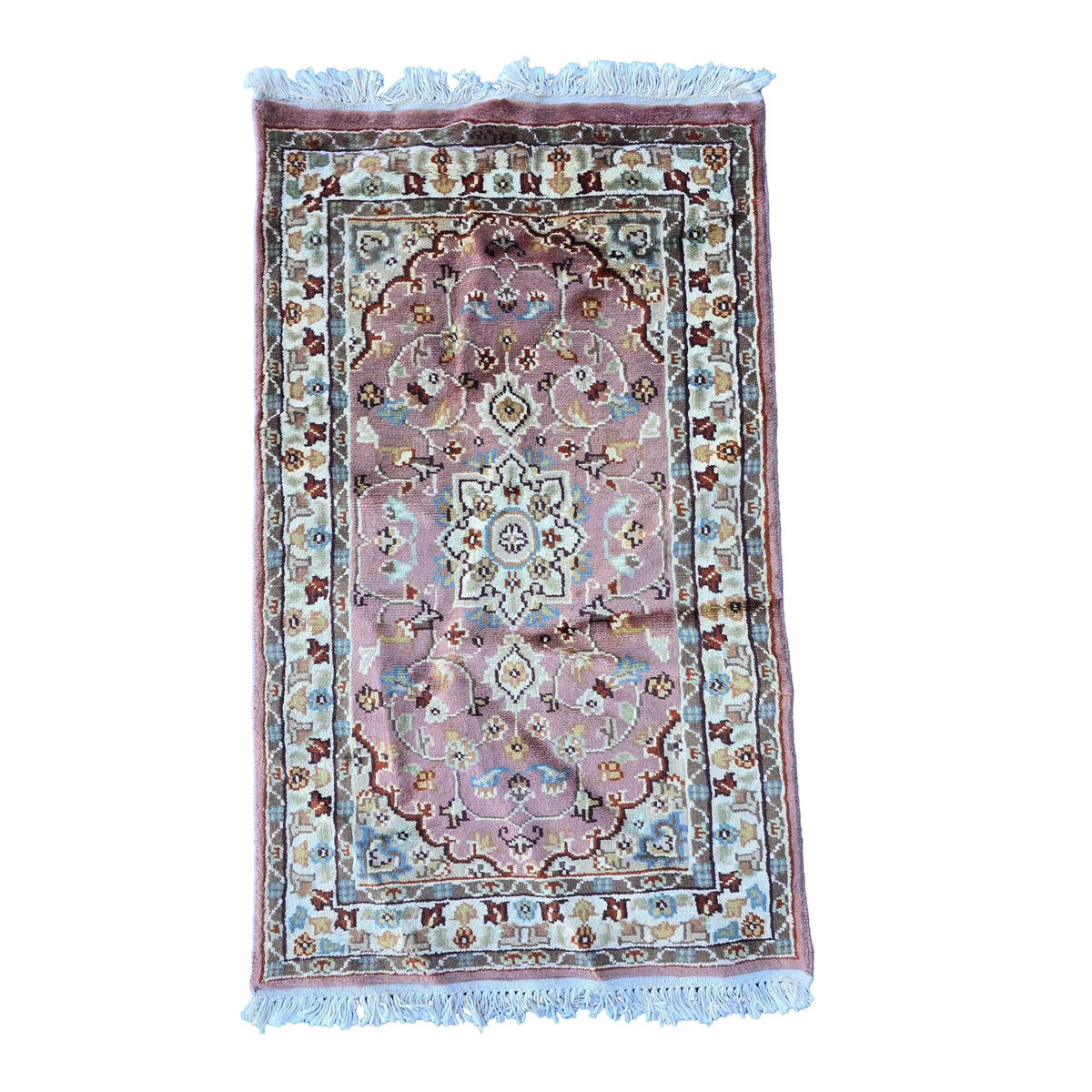 Al Ahmedani Linen Floral Medallion Pink Rectangle Area Rug Wonderful Design Wool Silk Hand Knotted Home Decor Indoor Carpet (3.2 x 1.10)'