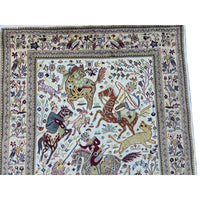 Al Ahmedani Linen 6 Horses Shikar Gah Lion King Deer Hunting Double Knot Rectangle Hand Knotted Area Rug Wool Silk Home Decor Indoor Carpet (6.2 x 4.1)'