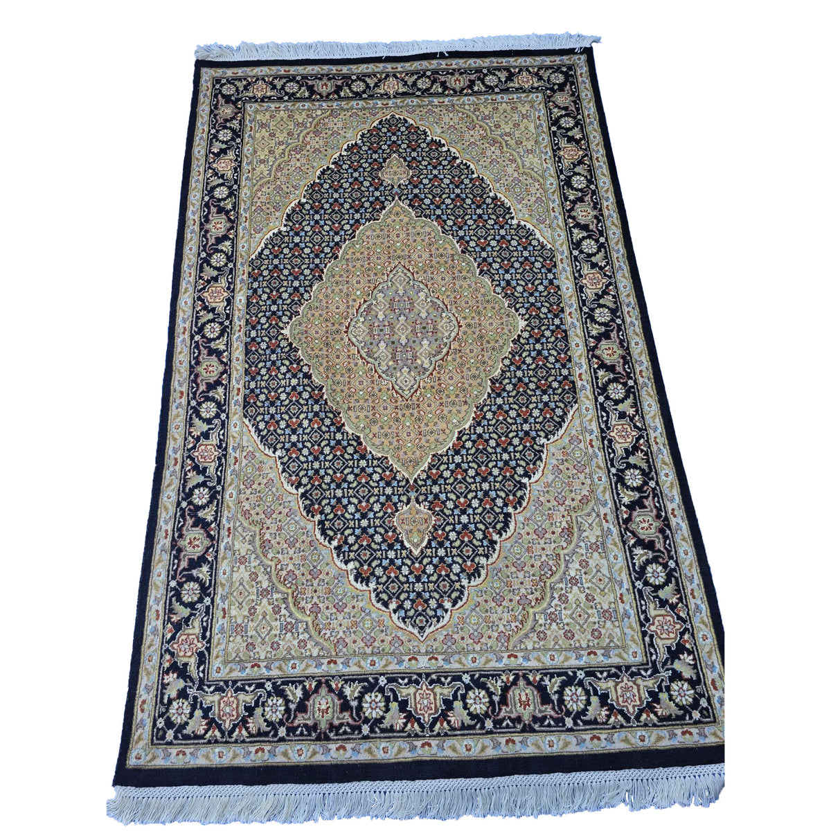 Al Ahmedani Linen Black Tabrez Mahi Double Knot Wool Rectangle Hand Knotted Area Rug Wonderful Design Home Decor Indoor Carpet (6.5 x 4.1)'