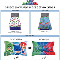 PJ Masks Kids Bedding Super Soft Microfiber Twin Size 3 Piece Sheet Set