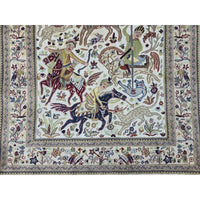 Al Ahmedani Linen 6 Horses Shikar Gah Lion King Deer Hunting Double Knot Rectangle Hand Knotted Area Rug Wool Silk Home Decor Indoor Carpet (6.2 x 4.1)'