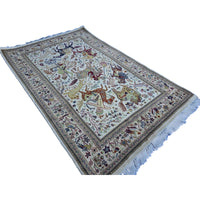 Al Ahmedani Linen 6 Horses Shikar Gah Lion King Deer Hunting Double Knot Rectangle Hand Knotted Area Rug Wool Silk Home Decor Indoor Carpet (6.2 x 4.1)'