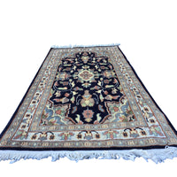 Al Ahmedani Linen Floral Medallion Navy Blue Rectangle Hand Knotted Area Rug Wonderful Design Home Decor Wool Silk Indoor Carpet (3.1 x 2.0)'