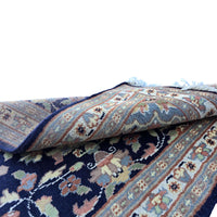 Al Ahmedani Linen Floral Medallion Navy Blue Rectangle Hand Knotted Area Rug Wonderful Design Home Decor Wool Silk Indoor Carpet (3.1 x 2.0)'