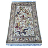 Al Ahmedani Linen 6 Horses Shikar Gah Lion King Deer Hunting Double Knot Rectangle Hand Knotted Area Rug Wool Silk Home Decor Indoor Carpet (6.2 x 4.1)'