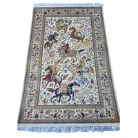 Al Ahmedani Linen 6 Horses Shikar Gah Lion King Deer Hunting Double Knot Rectangle Hand Knotted Area Rug Wool Silk Home Decor Indoor Carpet (6.2 x 4.1)'