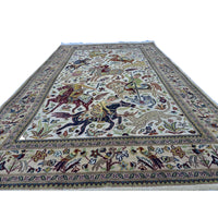 Al Ahmedani Linen 6 Horses Shikar Gah Lion King Deer Hunting Double Knot Rectangle Hand Knotted Area Rug Wool Silk Home Decor Indoor Carpet (6.2 x 4.1)'