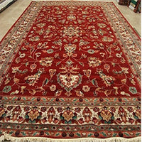 AHMEDANI Rectangle Area Rug Amazing Red Floral Hand Knotted Silk Wool Carpet (10 x 7)'