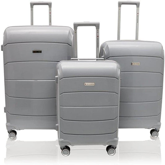 Air Canada Optimum 3Pcs Hardside Spinner Rolling Luggage & Wet Pouch Set Carry-On Suitcase - Light Grey