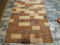 AHMEDANI Modern Afghan Gabbeh Mahal Vegetable Dyed Wool Carpet Hand Knotted Area Rug (6 x 4)'