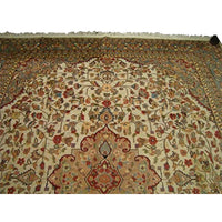 AHMEDANI Ivory Pestal Flower All Over Kashan Beautiful Area Rug Hand Knotted Wool Silk Carpet (12.1 x 9.2)'