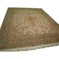AHMEDANI Ivory Pestal Flower All Over Kashan Beautiful Area Rug Hand Knotted Wool Silk Carpet (12.1 x 9.2)'