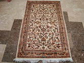 Awesome Ivory Flowers Allover Wool Silk Rectangle Area Rug Hand Knotted Carpet (5 x 3)'