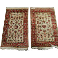 AHMEDANI Excellent Ivory Flowers Medallion Hand Knotted Rug Wool Silk Carpet Pair (3 X 2)'