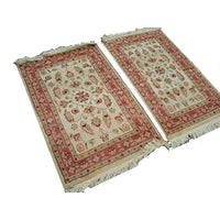 AHMEDANI Excellent Ivory Flowers Medallion Hand Knotted Rug Wool Silk Carpet Pair (3 X 2)'