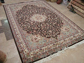 Floral Medallion Chocolate Brown Rectangle Area Rug Wool Silk Hand Knotted Carpet (8.11 x 6.1)'