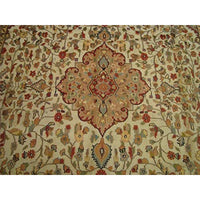 AHMEDANI Ivory Pestal Flower All Over Kashan Beautiful Area Rug Hand Knotted Wool Silk Carpet (12.1 x 9.2)'