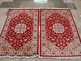 Awesome Love Red Floral Hand Knotted Oriental Rug Wool Silk Carpet Pair (4 x 2.6)'