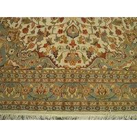 AHMEDANI Ivory Pestal Flower All Over Kashan Beautiful Area Rug Hand Knotted Wool Silk Carpet (12.1 x 9.2)'