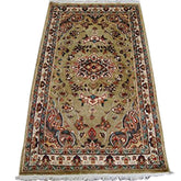 Exclusive Ivory Medallion Flowers Oriental Area Rug Hand Knotted Wool Silk Carpet (5 x 3)'