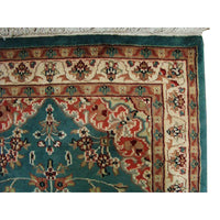 AHMEDANI Floral Ivory Touch Medallion Rectangle Area Rug Hand Knotted Wool Silk Carpet (5 x 3)'