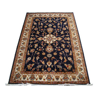 AHMEDANI Mid Night Blue Hot Ivory Touch Medallion Rectangle Area Rug Hand Knotted Wool Silk Carpet (6 X 4)'
