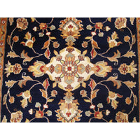 AHMEDANI Mid Night Blue Hot Ivory Touch Medallion Rectangle Area Rug Hand Knotted Wool Silk Carpet (6 X 4)'