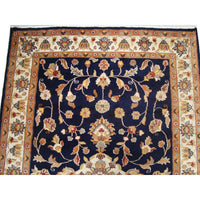 AHMEDANI Mid Night Blue Hot Ivory Touch Medallion Rectangle Area Rug Hand Knotted Wool Silk Carpet (6 X 4)'