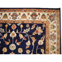 AHMEDANI Mid Night Blue Hot Ivory Touch Medallion Rectangle Area Rug Hand Knotted Wool Silk Carpet (6 X 4)'