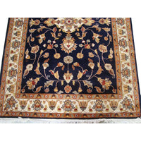 AHMEDANI Mid Night Blue Hot Ivory Touch Medallion Rectangle Area Rug Hand Knotted Wool Silk Carpet (6 X 4)'