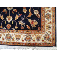 AHMEDANI Mid Night Blue Hot Ivory Touch Medallion Rectangle Area Rug Hand Knotted Wool Silk Carpet (6 X 4)'