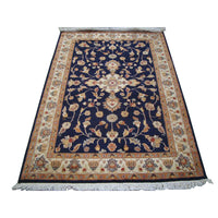AHMEDANI Mid Night Blue Hot Ivory Touch Medallion Rectangle Area Rug Hand Knotted Wool Silk Carpet (6 X 4)'