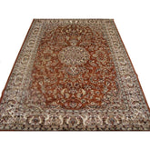 Exclusive Burnt Orange Rust Floral Hand Knotted Area Rug Wool Silk Carpet (9 x 6)'