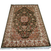 Exclusive Medallion Floral Green Hand Knotted Rectangle Area Rug (4 x 6)'