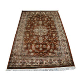 Exclusive Exotic Dark Rust Burnt Orange Rectangle Area Rug Hand Knotted Wool Silk Carpet (4 x 6)'